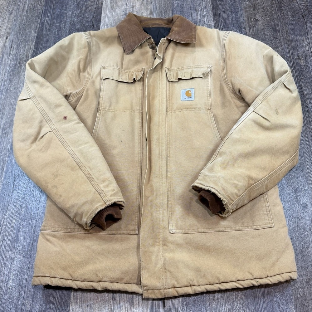 Vintage Carhartt‎ Duck Chore Coat Jacket Brown Quilted Lined USA Mens M / L